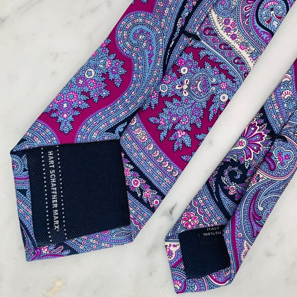 HART SCHAFFNER MARX Tie 100% Silk 58" x 3" Blue Purple Paisley Necktie Italy NWT - Picture 5 of 10